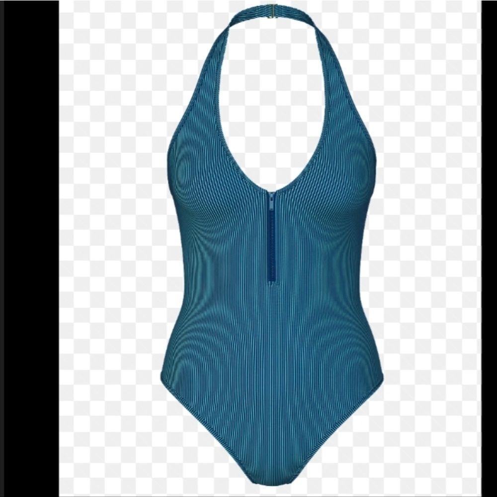 3395 NWT Victoria’s Secret Two-Tone Zip One-Piece Swimsuit Halter Wireless XL